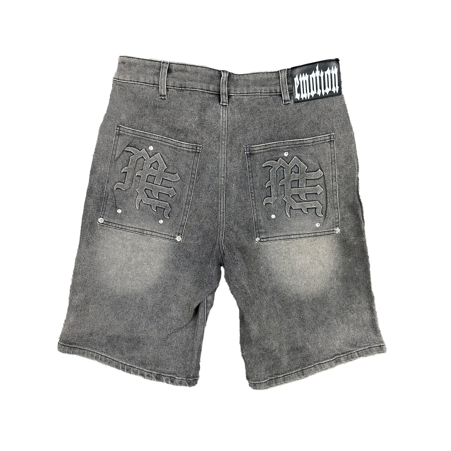 Mixed Emotion Paisley Denim Grey Shorts