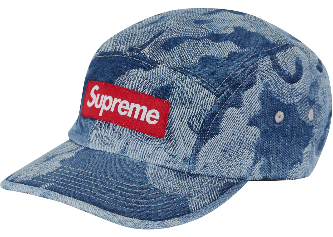 Supreme Flames Jacquard Denim Camp Cap Washed Indigo