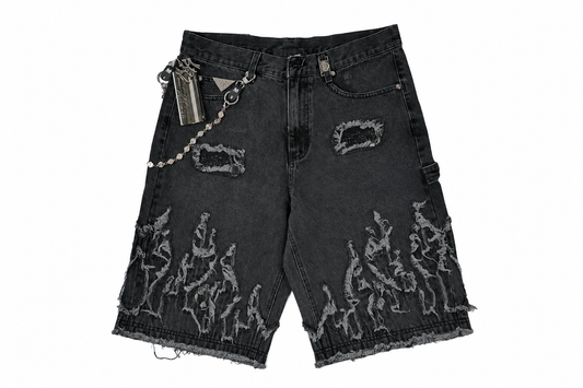 Watson Flame Applique Denim Shorts Black