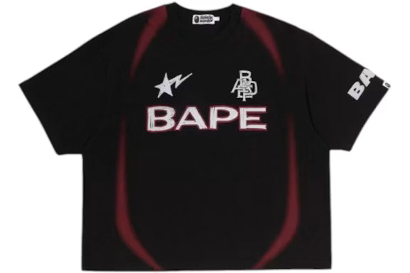 BAPE Heavy Wash Hand Draw Football Multi Logo Relaxed Fit T-shirt Black