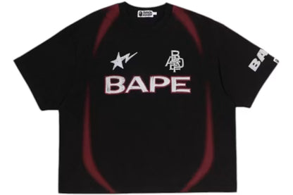 BAPE Heavy Wash Hand Draw Football Multi Logo Relaxed Fit T-shirt Black