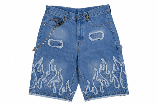 Watson Flame Applique Denim Shorts Light Wash