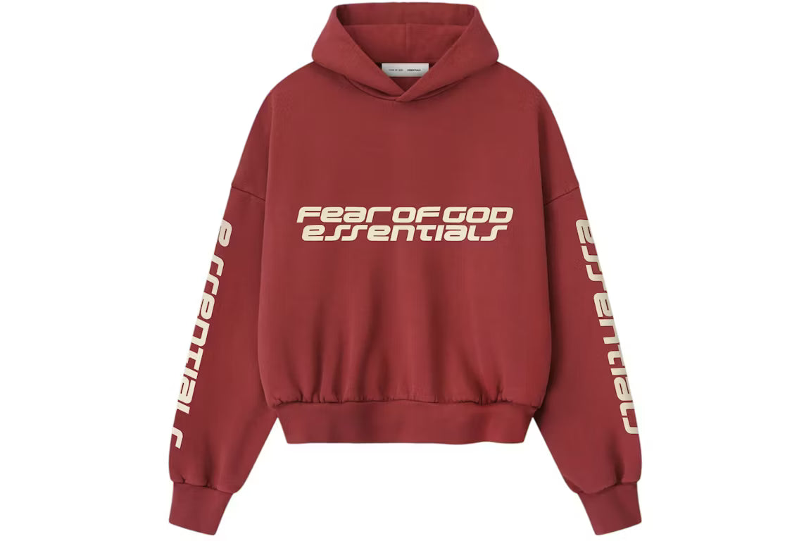 Fear of God Essentials Cropped Relaxed Hoodie Crimson