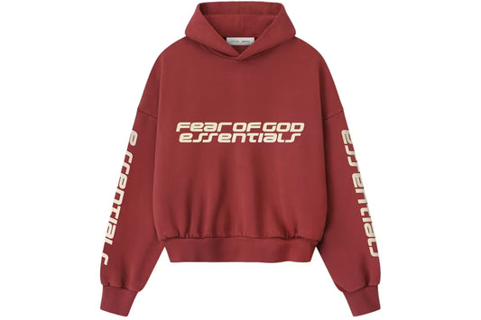 Fear of God Essentials Cropped Relaxed Hoodie Crimson