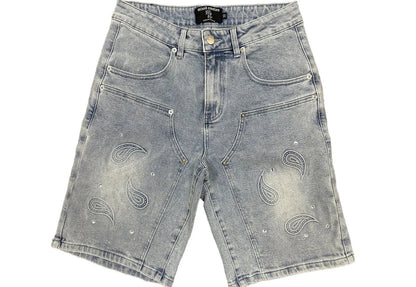 Mixed Emotion Paisley Denim Blue Shorts