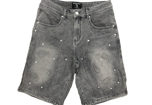 Mixed Emotion Paisley Denim Grey Shorts