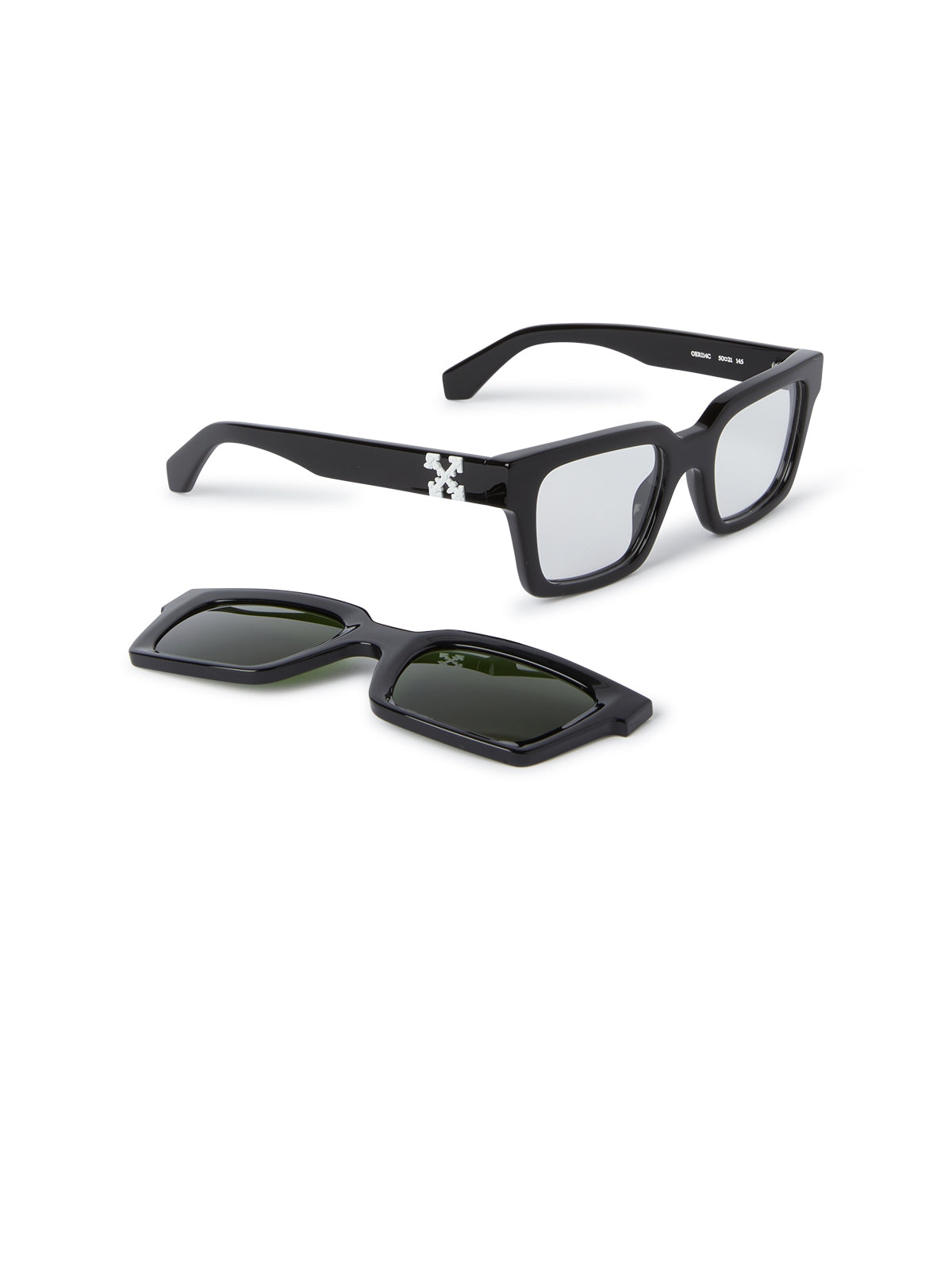 Off White Clip On Square Sunglasses Black Green
