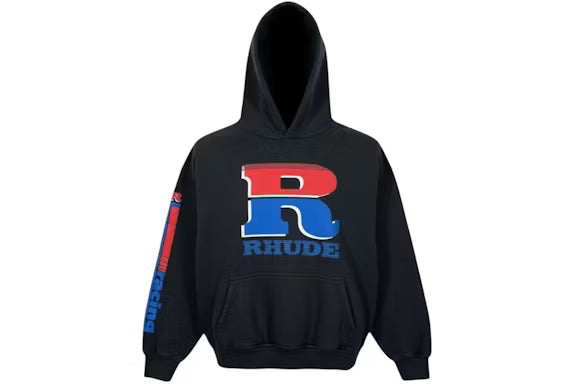 Rhude Black Split Petrol Logo Hoodie