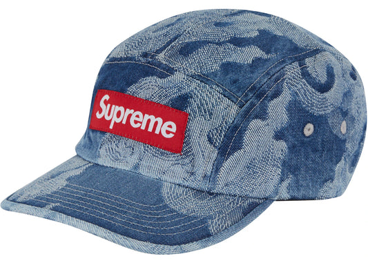 Supreme Flames Jacquard Denim Camp Cap Washed Indigo