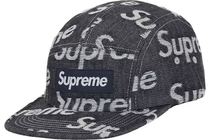 Supreme Jacquard Logos Denim Camp Cap Rigid Indigo