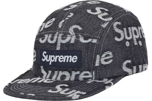 Supreme Jacquard Logos Denim Camp Cap Rigid Indigo