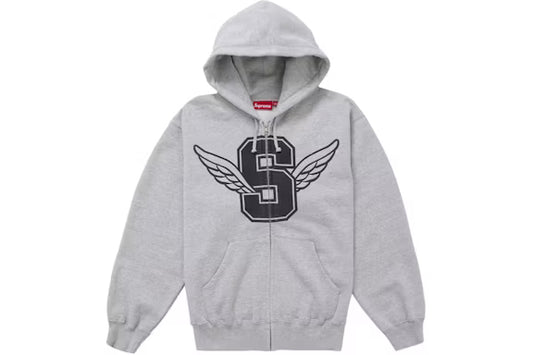 Supreme Wings Zip Up Hooded Sweatshirt Heather Grey
