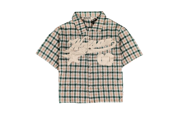 Watson Studios Distressed Short Sleeve Flannel Shirt Green