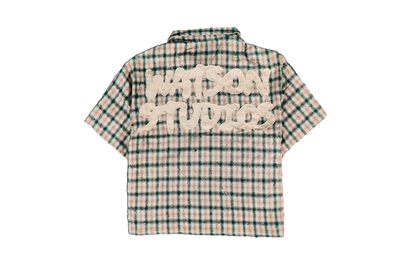Watson Studios Distressed Short Sleeve Flannel Shirt Green