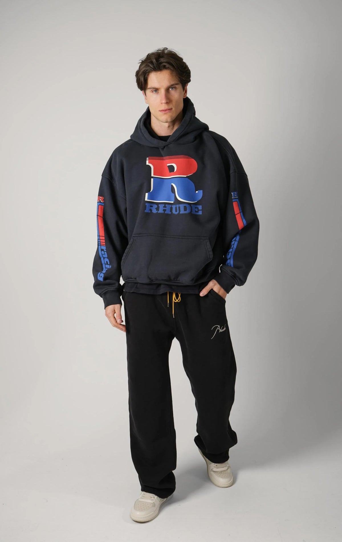 Rhude Black Split Petrol Logo Hoodie