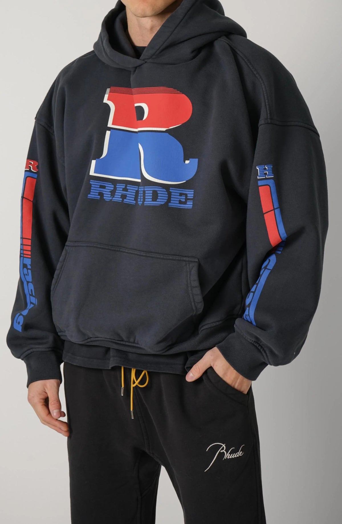 Rhude Black Split Petrol Logo Hoodie