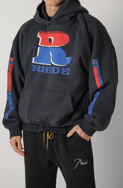 Rhude Black Split Petrol Logo Hoodie