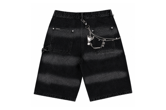 Watsom Multi Rhinestone Denim Carpenter Shorts Black