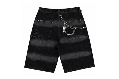 Watsom Multi Rhinestone Denim Carpenter Shorts Black